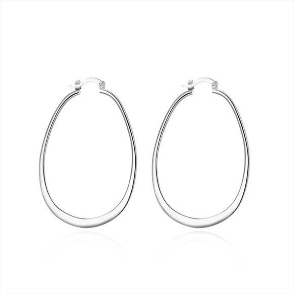 Stunning .925 Sterling Silver Large 2.7 Inches Oval Hoop Earrings Hypoallergenic - Picture 5 of 6